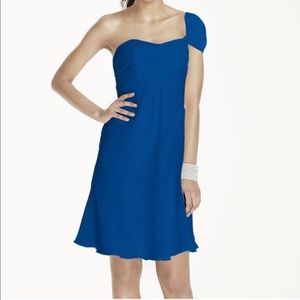 David’s Bridal Blue One-Shoulder Bridesmaid Dress